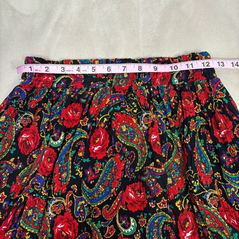 Vintage 1990s Chaus Midi Skirt Elastic Gathered‎ Waist Paisley Print Size Small